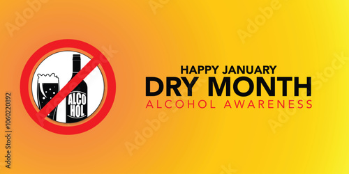 Dry January banner with overturned wine glasses border and text in frame. Alcohol free month challenge graphic concept. Vector illustration on red background.