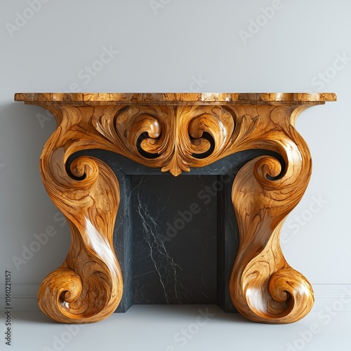 Ornate Wooden Fireplace Mantel with Marble Insert