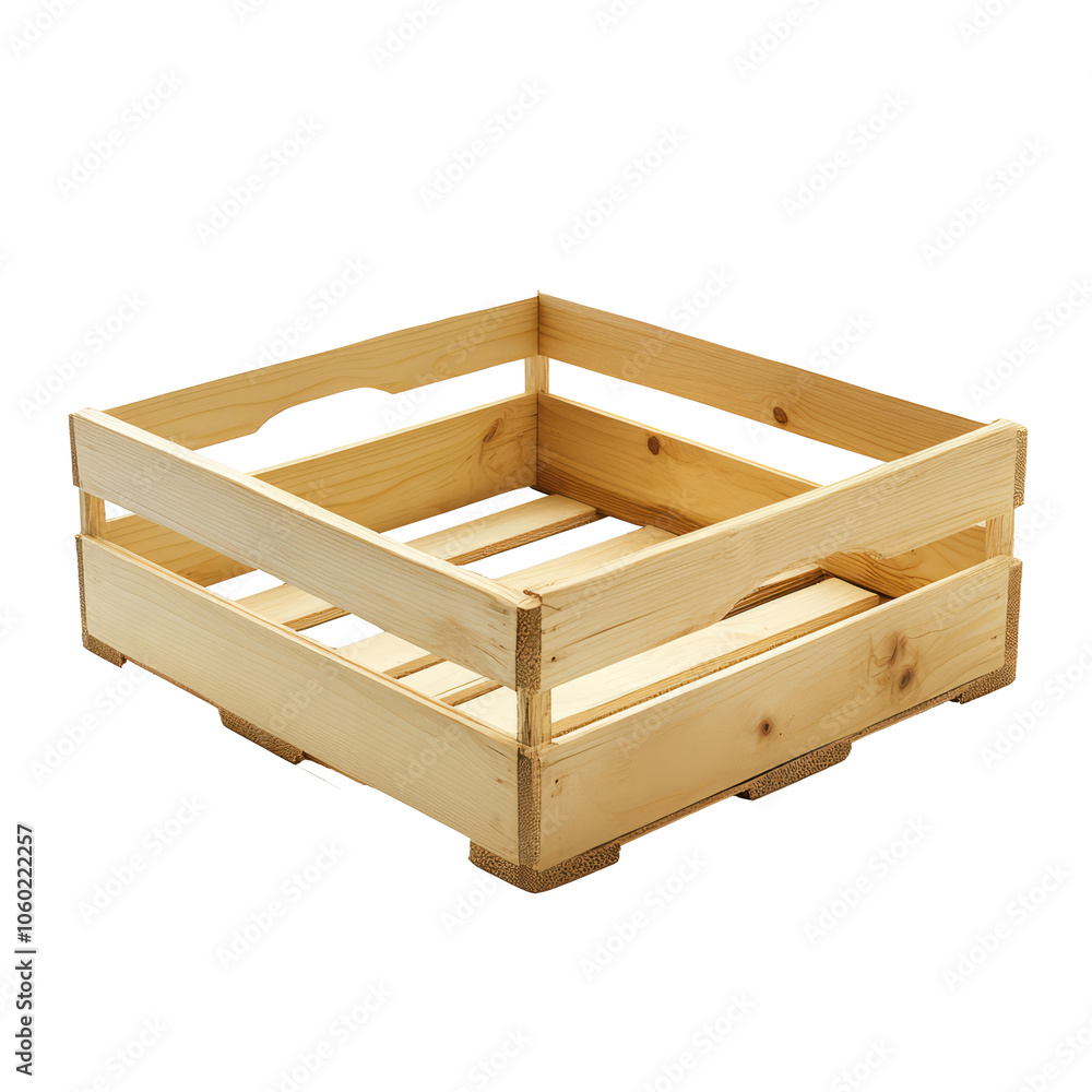 A wooden lightly stained crate for a gift set on transparency background A wooden lightly stained crate for a gift set on transparency background