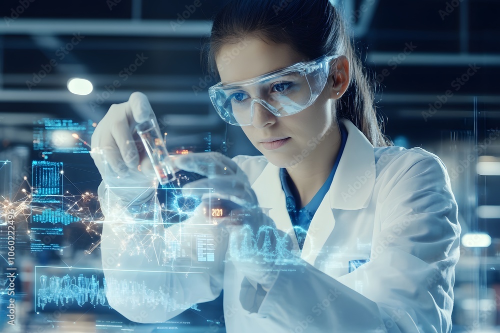 Scientist analyzes data in high-tech laboratory for groundbreaking research and innovation Scientist analyzes data in high-tech laboratory for groundbreaking research and innovation