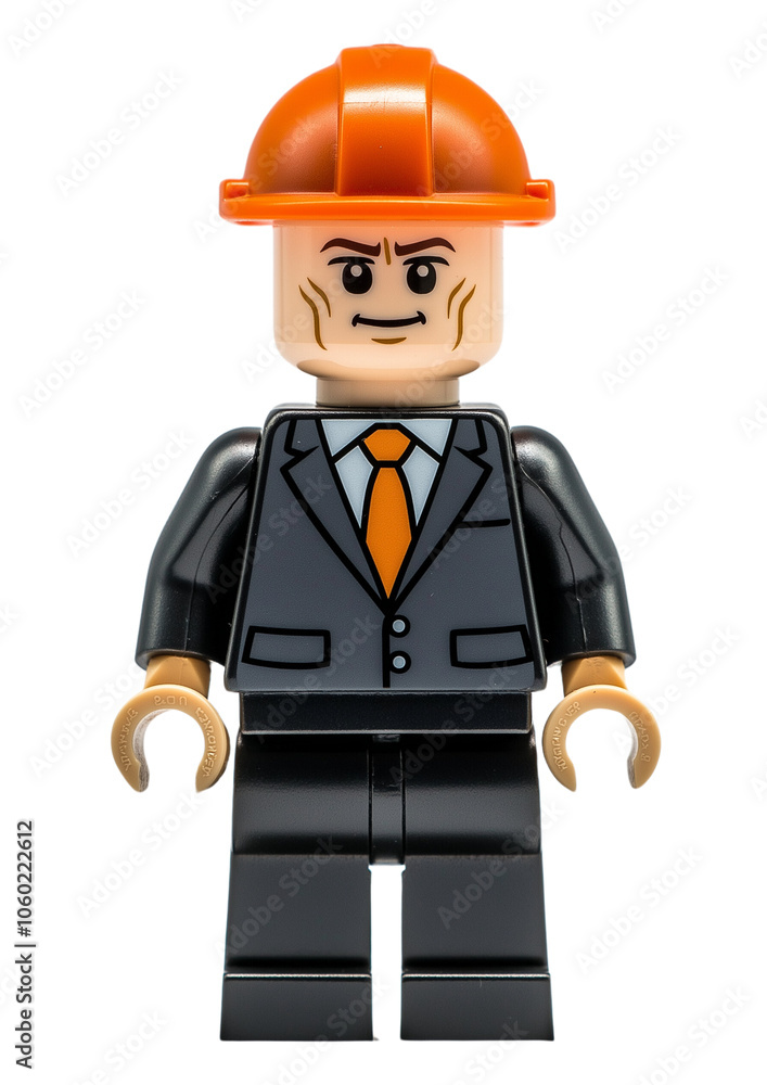 Fototapeta premium Lego figure site manager, construction worker, isolated background. PNG file
