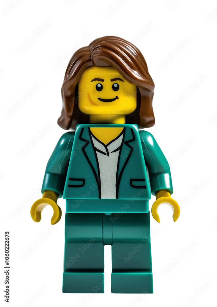 Naklejka premium Lego figure business woman in green suit, isolated background. PNG file
