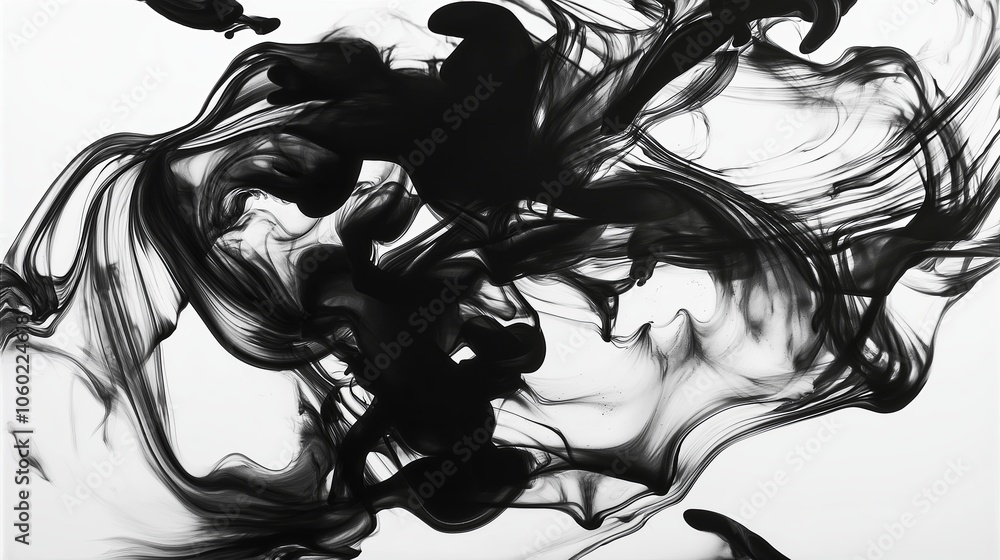 Fototapeta premium Ink swirling and mixing in water, creating dynamic patterns in dark and light hues.