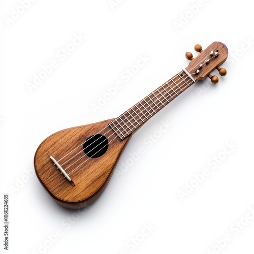 A wooden ukulele, showcasing its design and craftsmanship, used for music and entertainment.