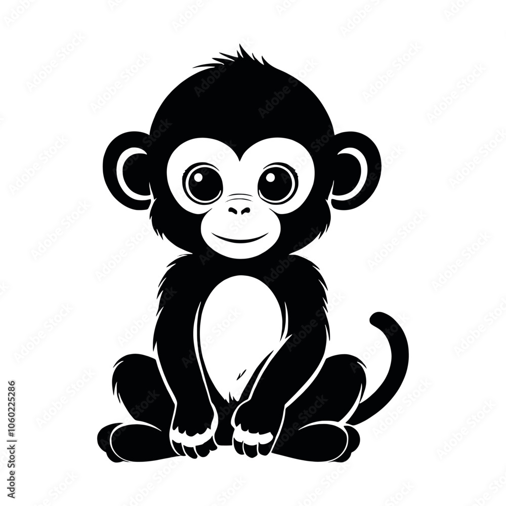 Fototapeta premium a cute monkey baby sitting on the ground with cute face vector