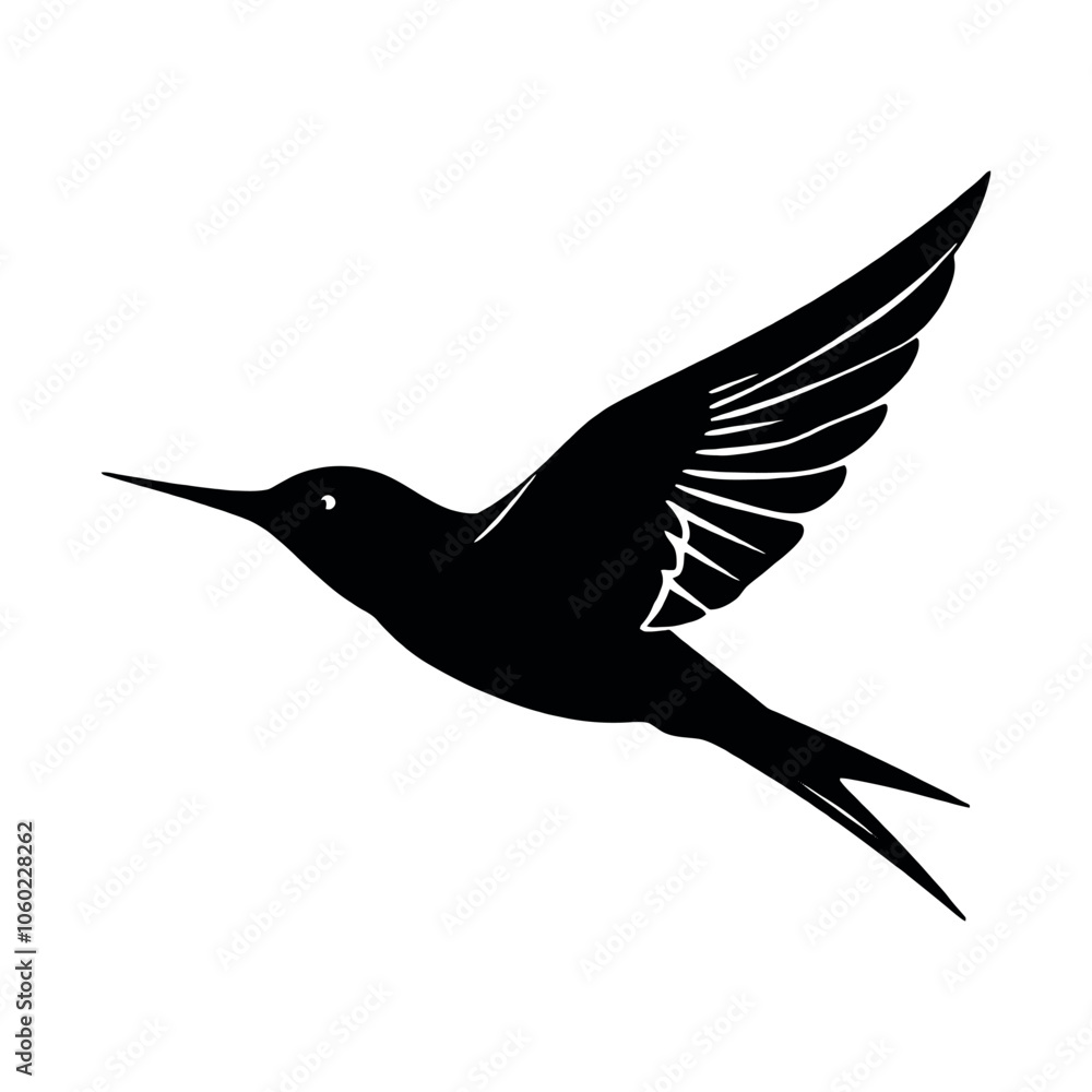 Fototapeta premium a Flying swallow vector silhouette, stylish pose, fill with black color isolated white background