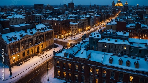 Obraz na płótnie Zimowy, nocny widok na miasto w salonie