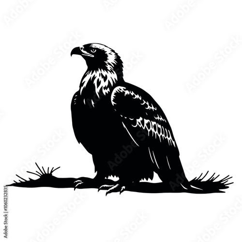 a Golden eagle sitting on the ground silhouette