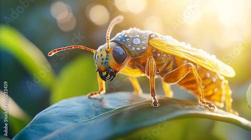 Bright Insect on Foliage in Detailed Close-Up Shot photo