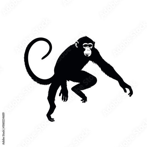 a monkey vector silhouette, fill with black color isolated white background