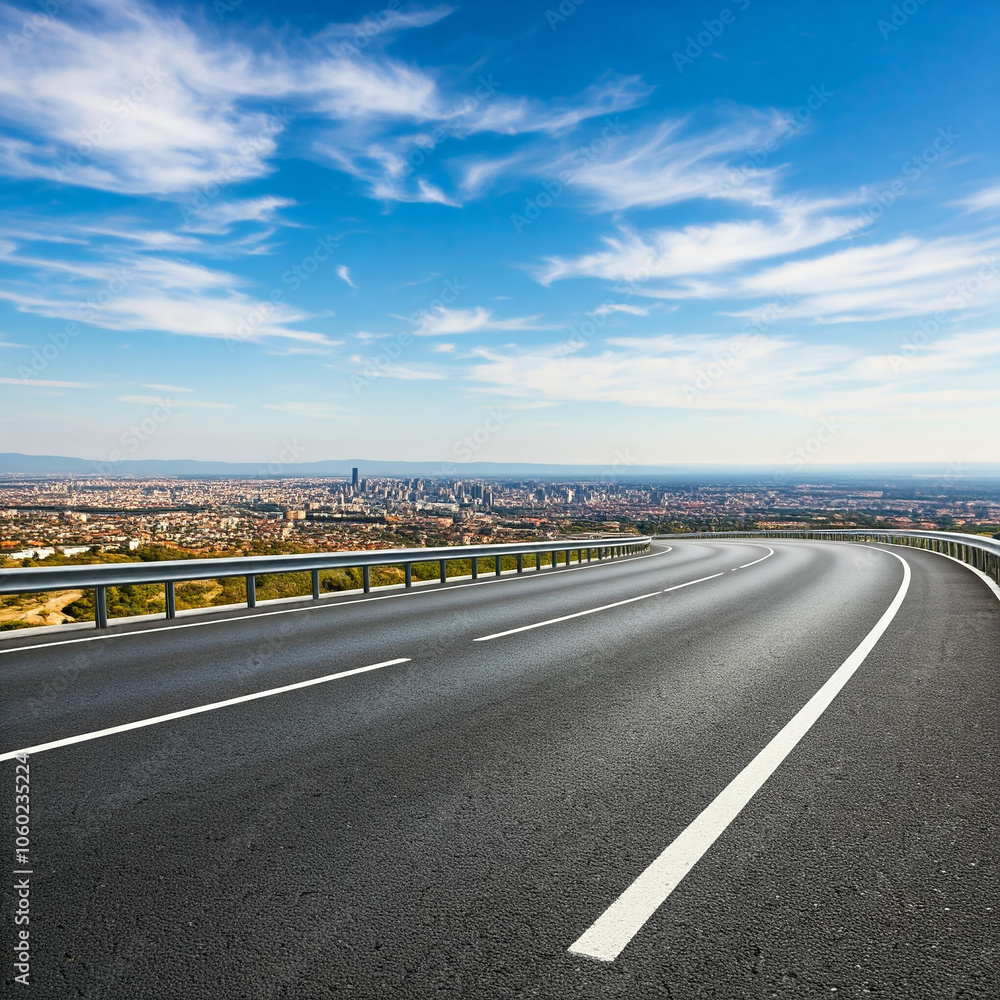 Fototapeta premium highway towards city at night. road to city high rise building. expressway towards city skyline.