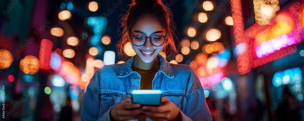 A joyful traveler using a smartphone at a vibrant night market, surrounded by glowing lights and a lively urban atmosphere, capturing the essence of modern exploration. A joyful traveler using a smartphone at a vibrant night market, surrounded by glowing lights and a lively urban atmosphere, capturing the essence of modern exploration.