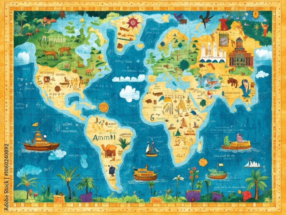 Naklejka premium Illustrated World Map.