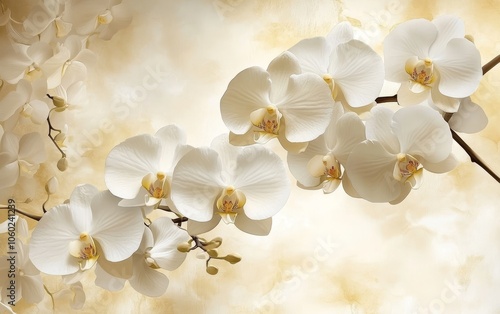 A serene arrangement of white orchids against a soft, warm background.