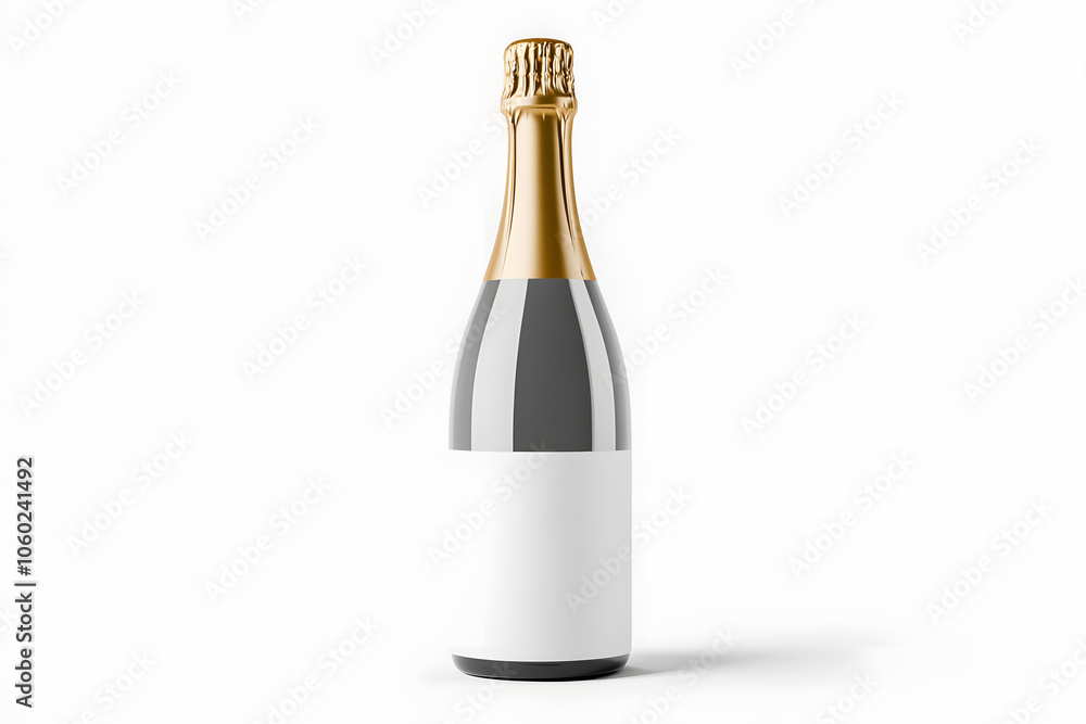 Champagne bottle with golden mock up, isolated on white background Champagne bottle with golden mock up, isolated on white background