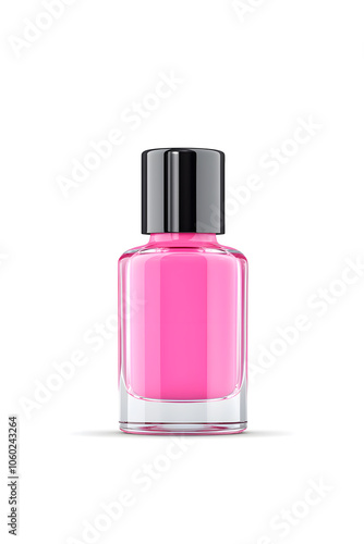 Pink nail polish bottle, isolated on white background