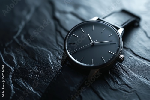 Wallpaper Mural Elegant black watch on textured dark background, luxury timepiece close-up Torontodigital.ca