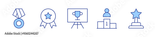 best employee, medal, award, winning. icon vector illustration. Line Duotone style. Editable stroke