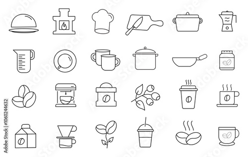 Set icon Coffee and drinks editable stroke 