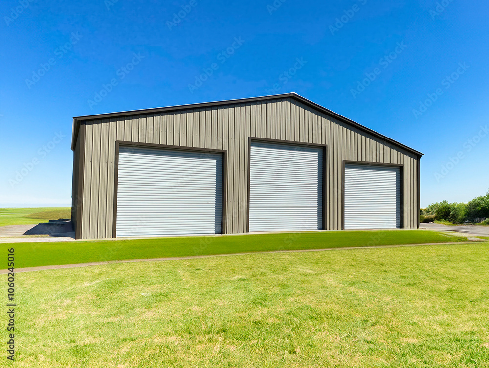 3d illustration of metal building storage with natural background. 3d illustration of metal building storage with natural background.