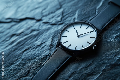 Wallpaper Mural Minimalist black watch with leather strap on textured slate Torontodigital.ca