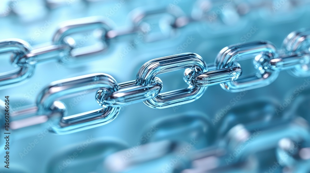 Fototapeta premium A close-up view of interconnected chains, showcasing their metallic texture and reflecting light, emphasizing strength and connection.