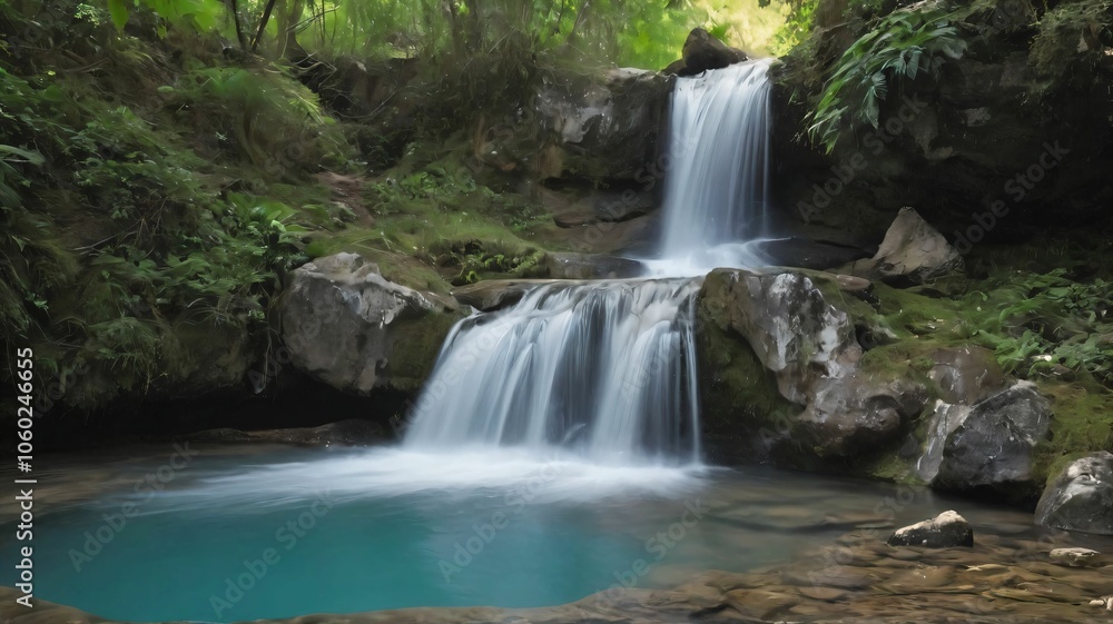 Obraz premium A small waterfall cascading into a clear mountain pool