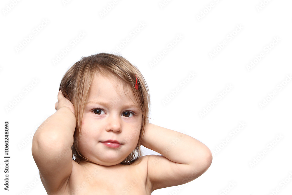 happy little girl emotions on white background happy little girl emotions on white background