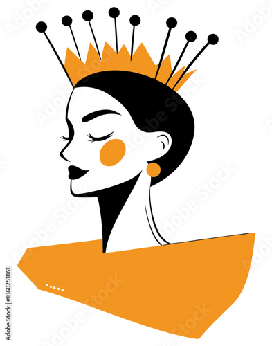 Abstract Queen, Elegant and Artistic Representation of Royalty and Grace in a Minimalist Style - Flat Vector Illustration