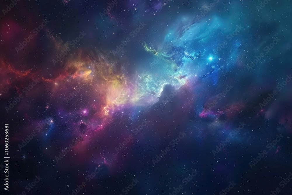 Naklejka premium A Cosmic Nebula with Vibrant Hues and Scattered Stars