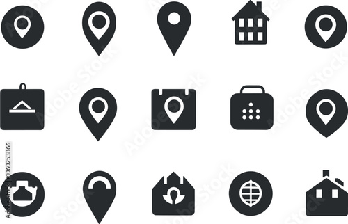 Minimalist Map Markers and Icons for Different Locations and Activities