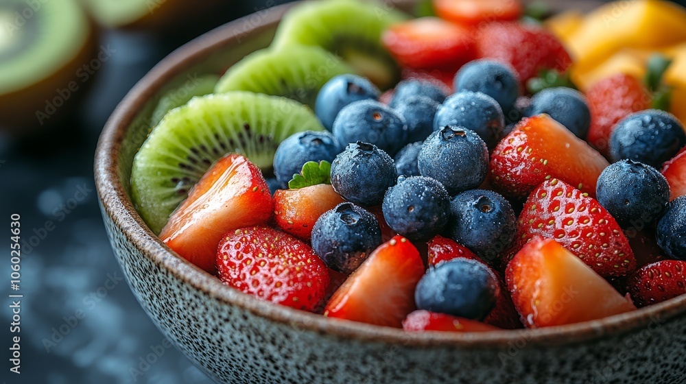 Fresh Fruit Salad with Kiwi Strawberries and Blueberries Fresh Fruit Salad with Kiwi Strawberries and Blueberries