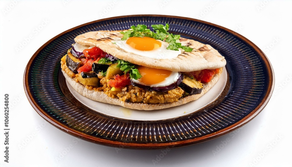 Sabich A stuffed pita sandwich with fried eggplant, boiled egg, hummus, tahini and amba Sabich A stuffed pita sandwich with fried eggplant, boiled egg, hummus, tahini and amba