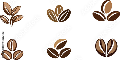 Stylish Coffee Bean Illustrations in Rich Brown Shades for Branding and Design