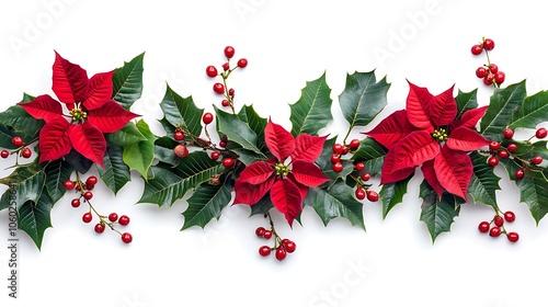 Christmas Floral Border with Poinsettia and Holly photo