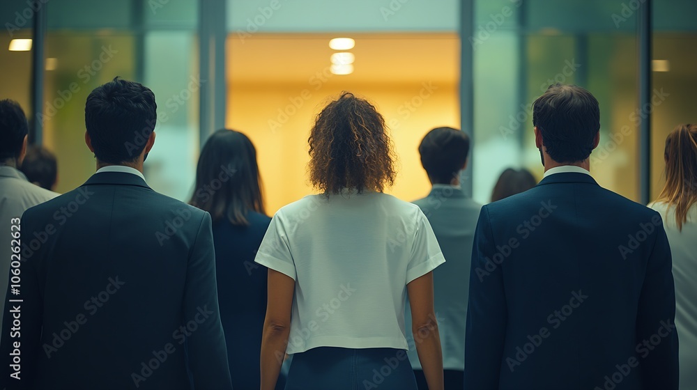 Obraz premium Diverse Team Entering Office Building Signifying Unity and Collaboration : Generative AI