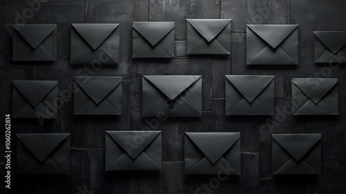 Minimalist Black Envelopes On Dark Textured Background photo