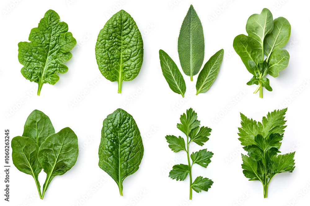Fresh organic leafy greens, isolated on white background Fresh organic leafy greens, isolated on white background