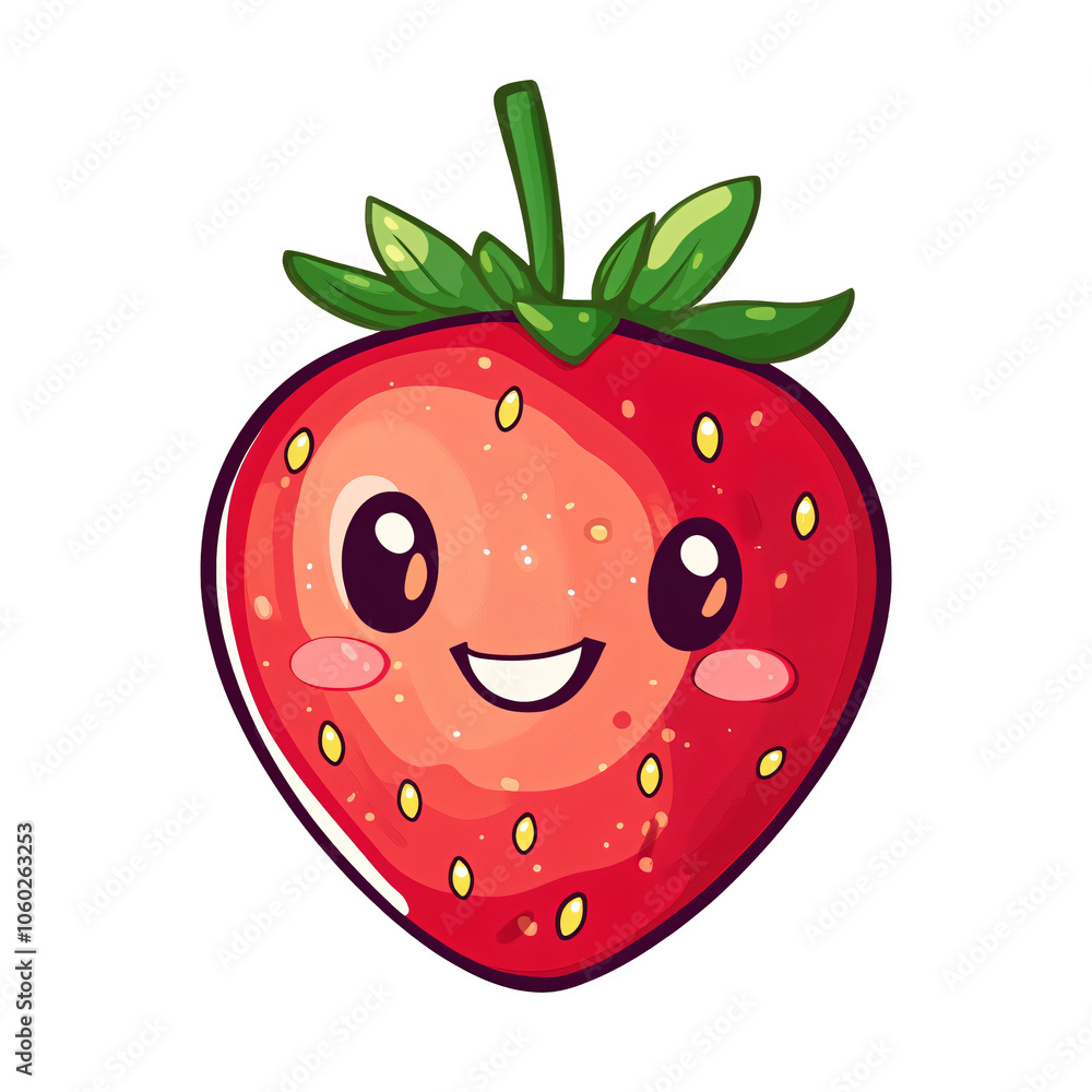 Obraz premium A cute cartoon strawberry with rosy cheeks