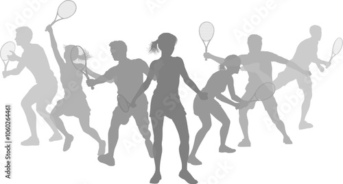 Silhouette Tennis players set. Active sports people healthy players fitness silhouettes concept.