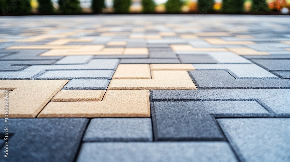 Fototapeta premium Innovative Pavement Design Featuring High Contrast Brick Layout : Generative AI