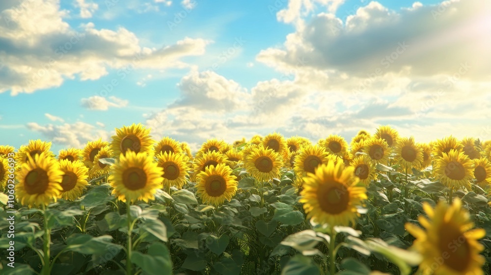 Obraz premium A field of sunflowers basking in the warm afternoon sun.