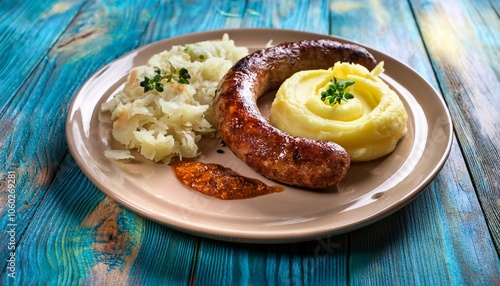 Krydret Pølse  Spicy sausage, usually made from lamb or pork, often served with mashed potatoes and sauerkraut. photo