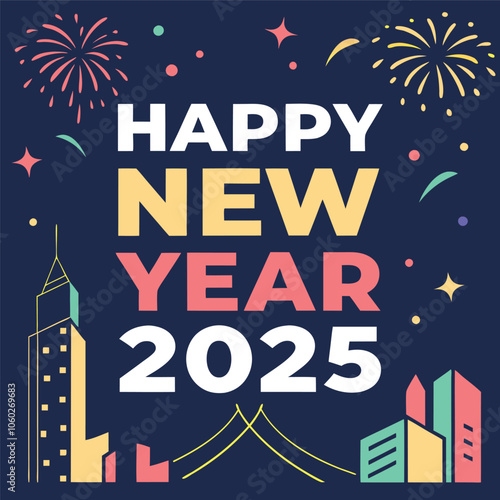 Happy new year 2025 design. With colorful truncated number illustrations. Premium vector design 2025
