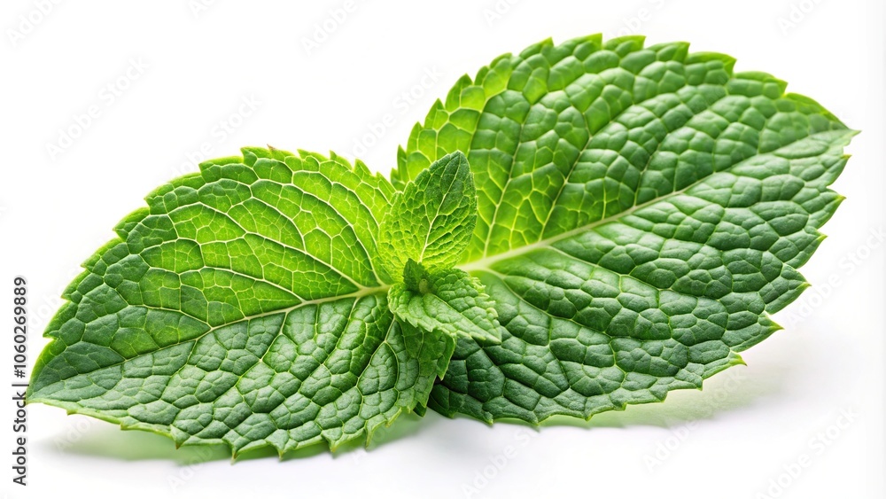 fresh mint leaves on a simple white background, asymmetrical fresh mint leaves on a simple white background, asymmetrical