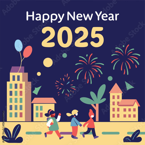 Happy new year 2025 design. With colorful truncated number illustrations. Premium vector design 2025
