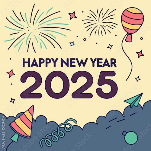 Happy new year 2025 design. With colorful truncated number illustrations. Premium vector design 2025
