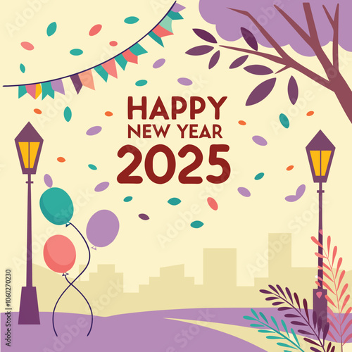 Happy new year 2025 design. With colorful truncated number illustrations. Premium vector design 2025
