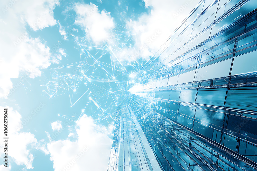 Fototapeta premium The image showcases a modern 5G telecommunications tower, standing tall and equipped with advanced antennas and technology designed for high-speed data transmission