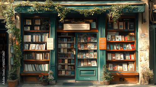 Wallpaper Mural cozy local bookshop decorated with wooden furniture vintage community board with notes flyers book recommendations with shelves of colorful books for reading literature bulletin posters announcement Torontodigital.ca